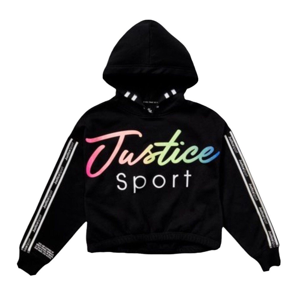 Justice Girls Black Hoodie Sweatshirt Pullover Gel Glitter Logo Size S (7/8)